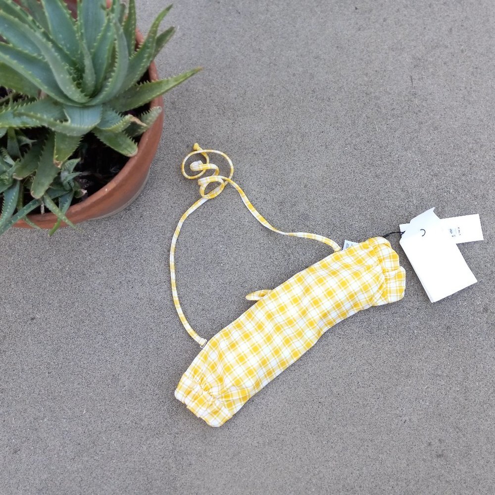 NWT Veronica Beard Yellow Gingham/Plaid Bikini Top Size S Retro Classic Preppy